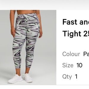 Lululemon Fast and Free Marble Print Leggings 25”